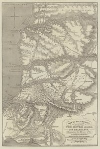 Mapa do país entre o rio Alma e Balaklava, ilustrando o avanço dos exércitos aliados
